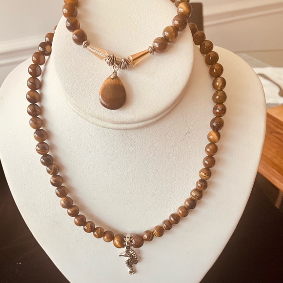 South African Tiger's Eye Matching Jewelry Set, Necklace/Bracelet/Ring NWT - Picture 2 of 16